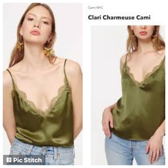 Cabi NYC Clari 100% Silk Charmeuse Cami Camisole Top Oregano Army Green S $187 - Picture 3 of 13